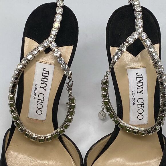 Jimmy Choo Black Suede Pumps with Crystal Embellishment size 38.5 - Picture 13 of 16